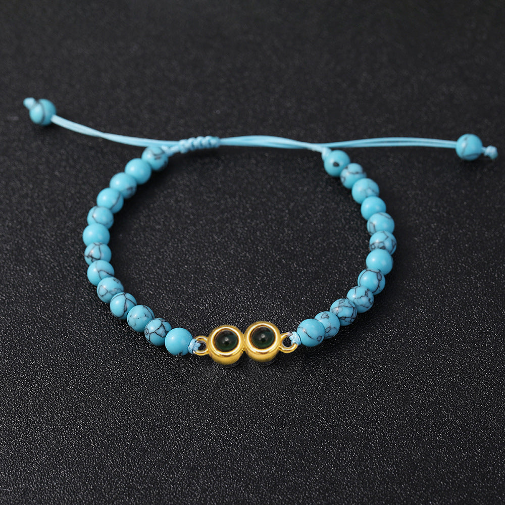 Personalised Two Beaded Frosted Stone Color Photo Bracelet