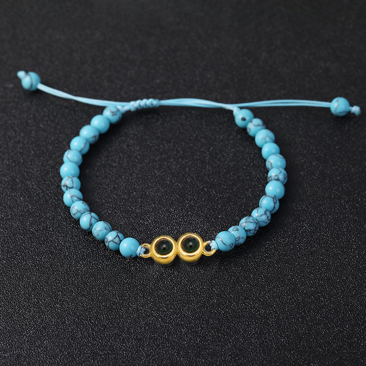 Personalised Two Beaded Frosted Stone Color Photo Bracelet