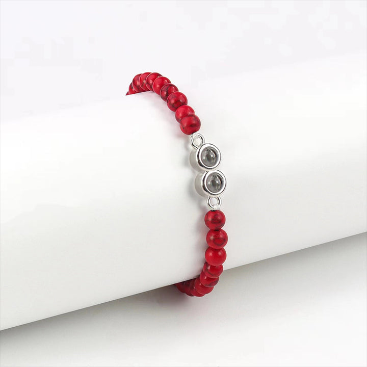 Personalised Two Beaded Frosted Stone Color Photo Bracelet