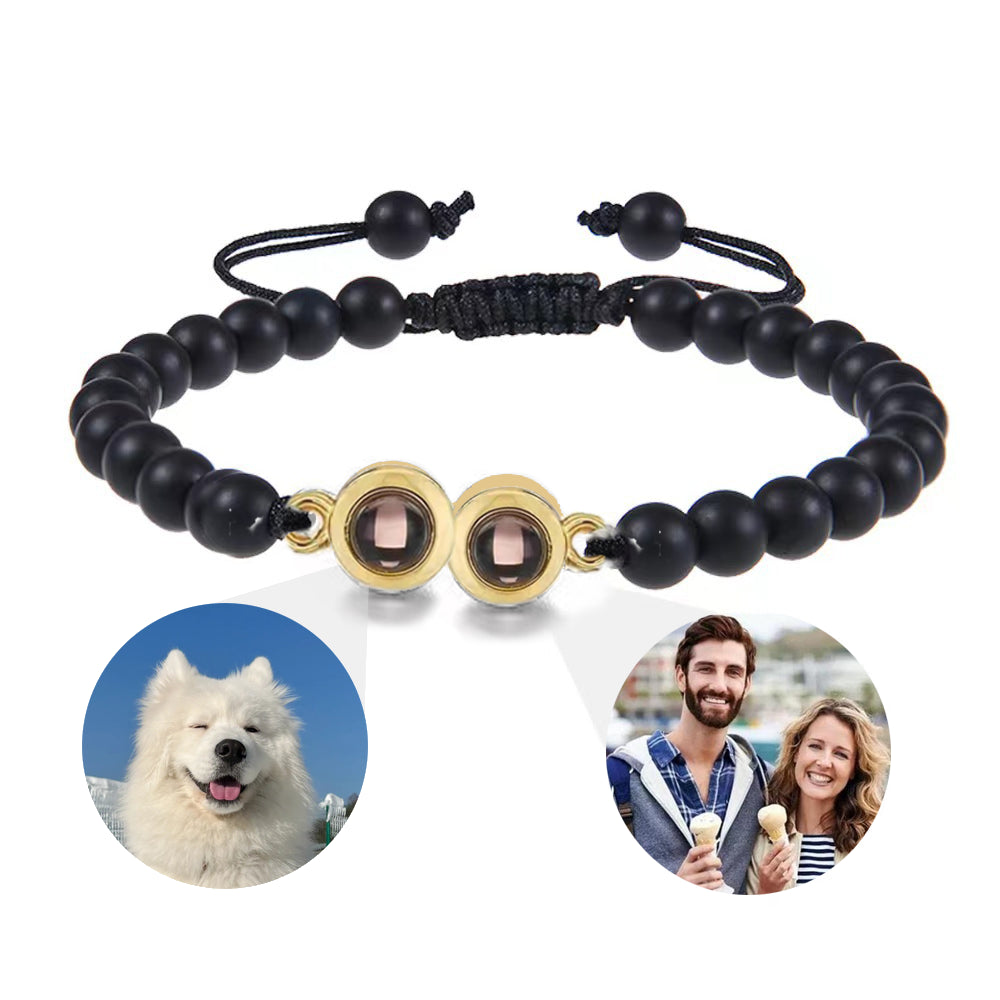 Personalised Two Beaded Frosted Stone Color Photo Bracelet