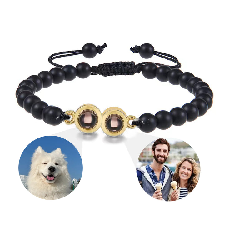 Personalised Two Beaded Frosted Stone Color Photo Bracelet