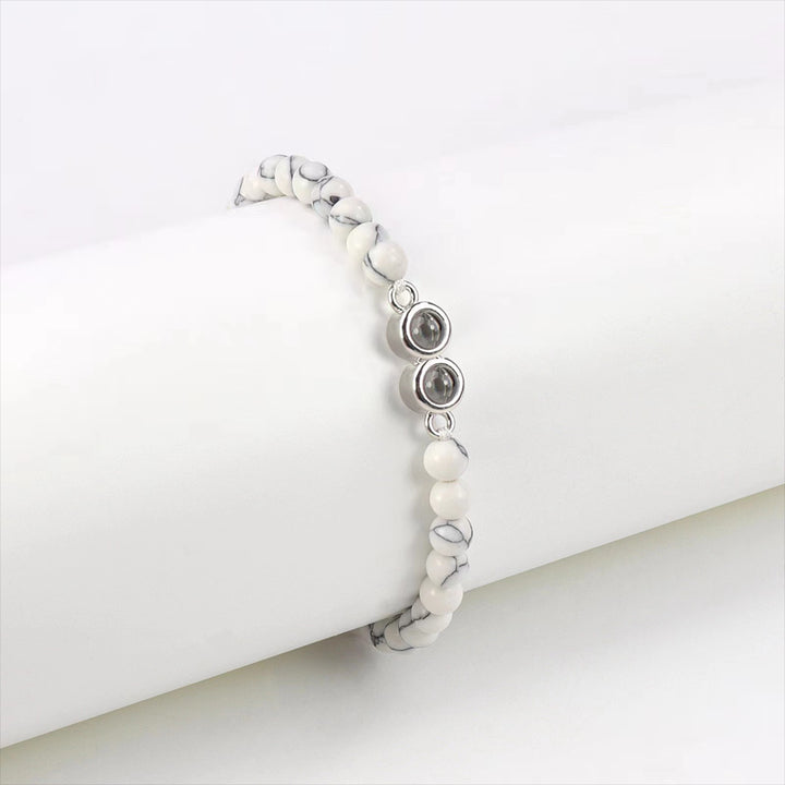Personalised Two Beaded Frosted Stone Color Photo Bracelet