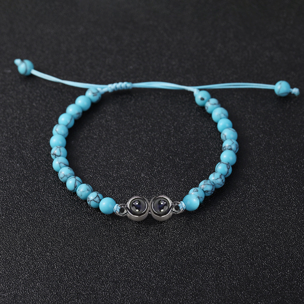 Personalised Two Beaded Frosted Stone Color Photo Bracelet