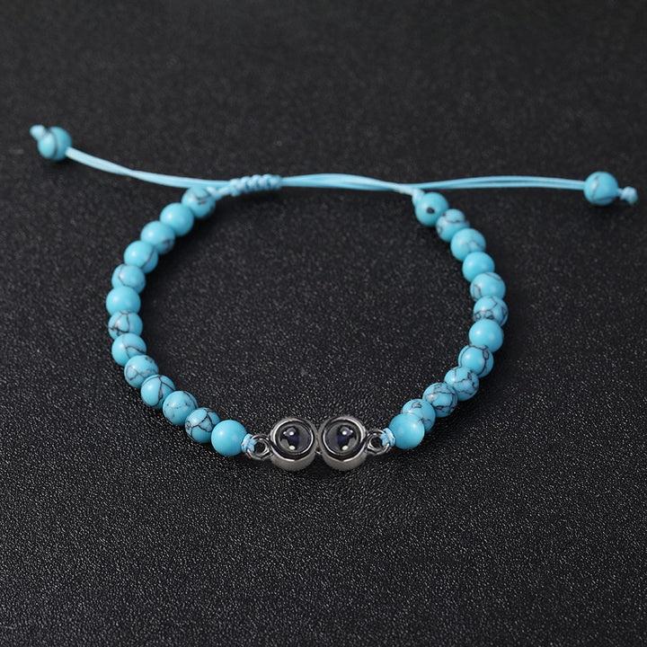 Personalised Two Beaded Frosted Stone Color Photo Bracelet