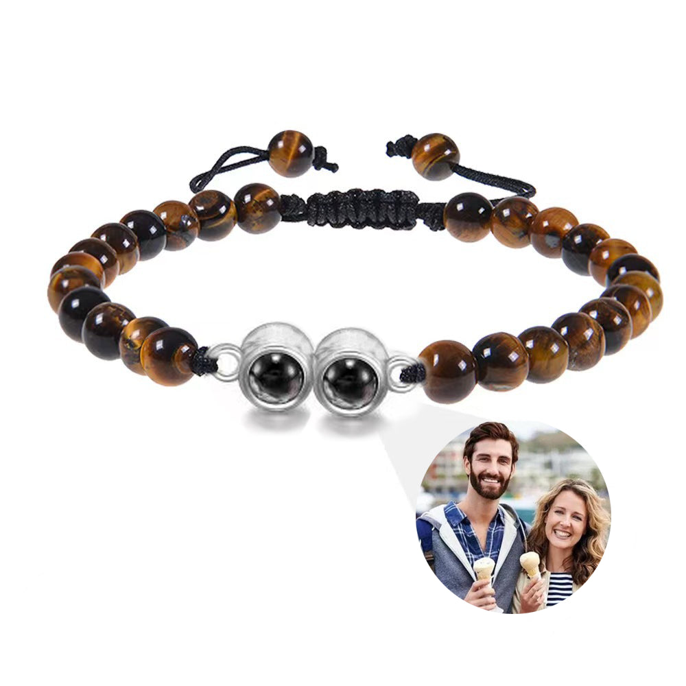 Personalised Two Beaded Frosted Stone Color Photo Bracelet