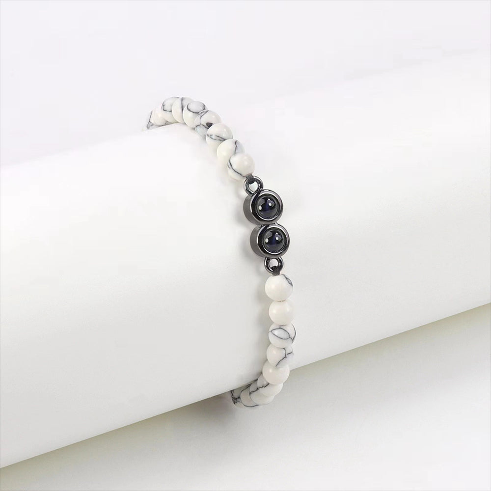 Personalised Two Beaded Frosted Stone Color Photo Bracelet