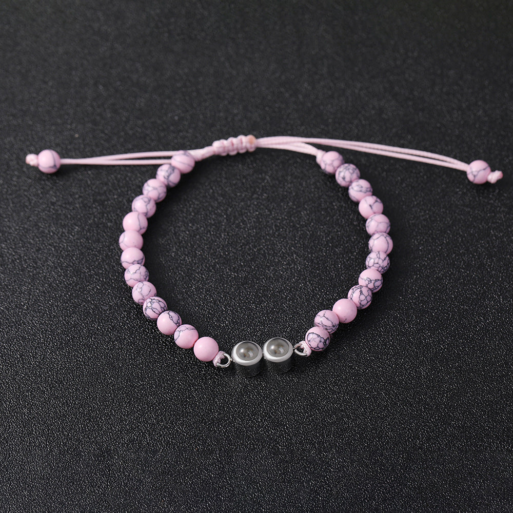 Personalised Two Beaded Frosted Stone Color Photo Bracelet