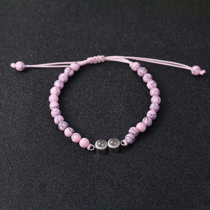 Personalised Two Beaded Frosted Stone Color Photo Bracelet