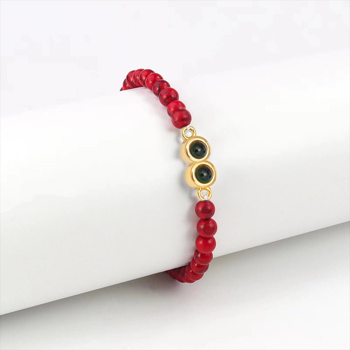 Personalised Two Beaded Frosted Stone Color Photo Bracelet