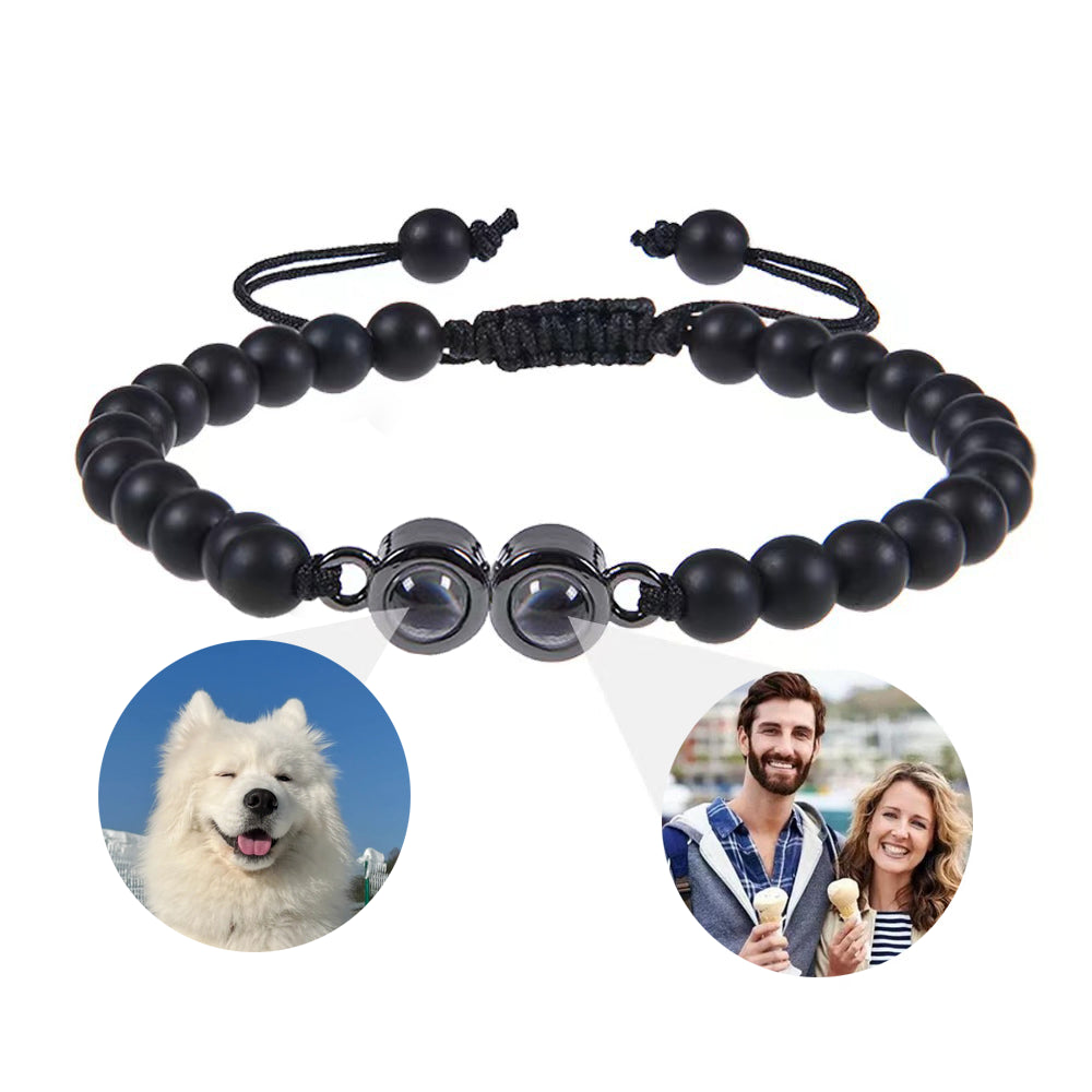 Personalised Two Beaded Frosted Stone Color Photo Bracelet