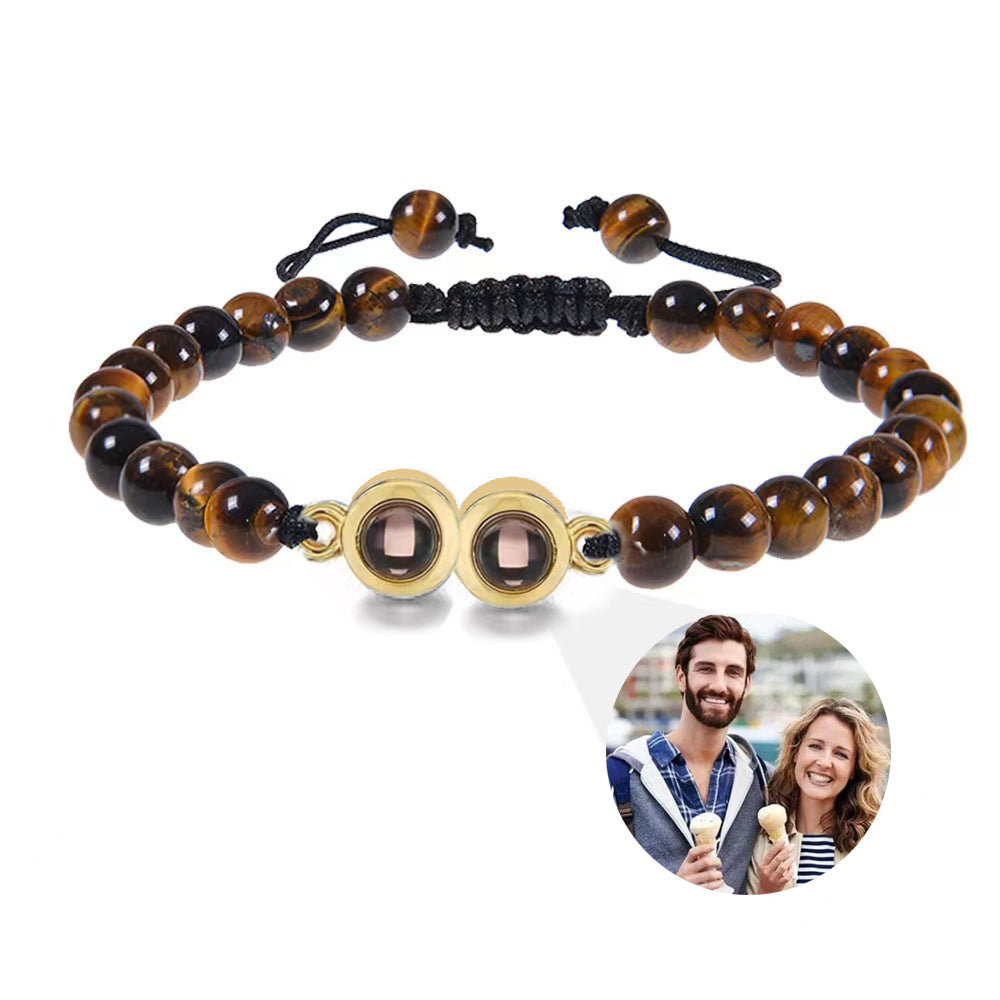 Personalised Two Beaded Frosted Stone Color Photo Bracelet
