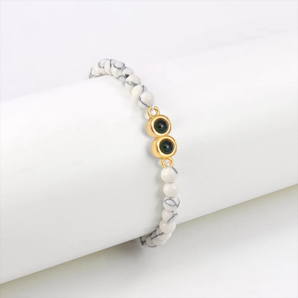 Personalised Two Beaded Frosted Stone Color Photo Bracelet