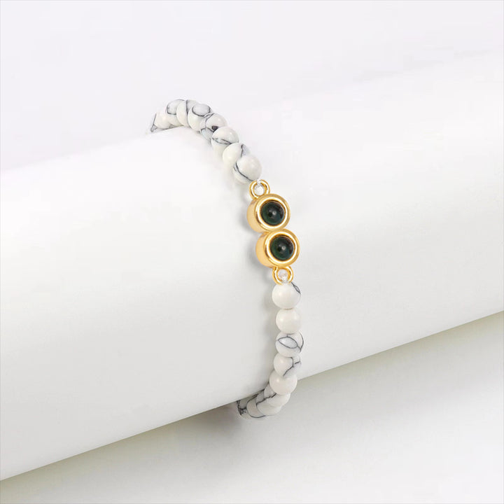 Personalised Two Beaded Frosted Stone Color Photo Bracelet