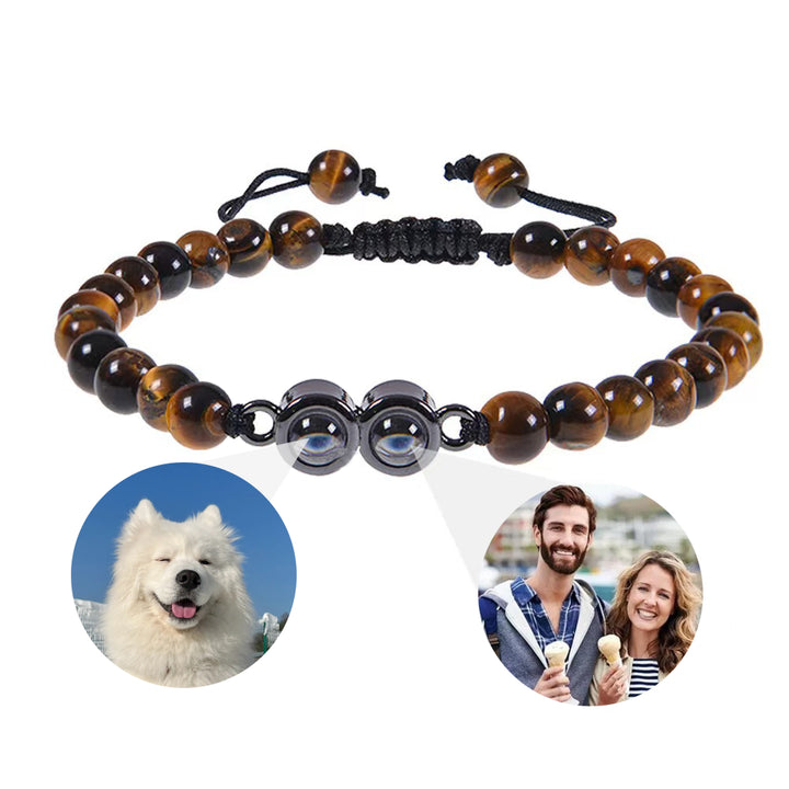 Personalised Two Beaded Frosted Stone Color Photo Bracelet