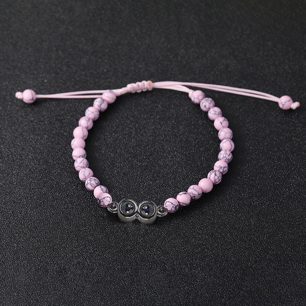 Personalised Two Beaded Frosted Stone Color Photo Bracelet