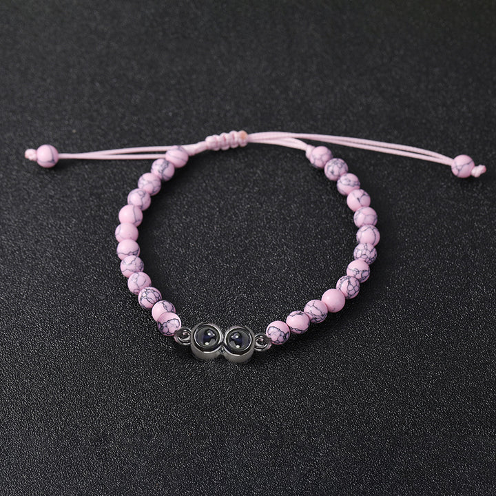 Personalised Two Beaded Frosted Stone Color Photo Bracelet