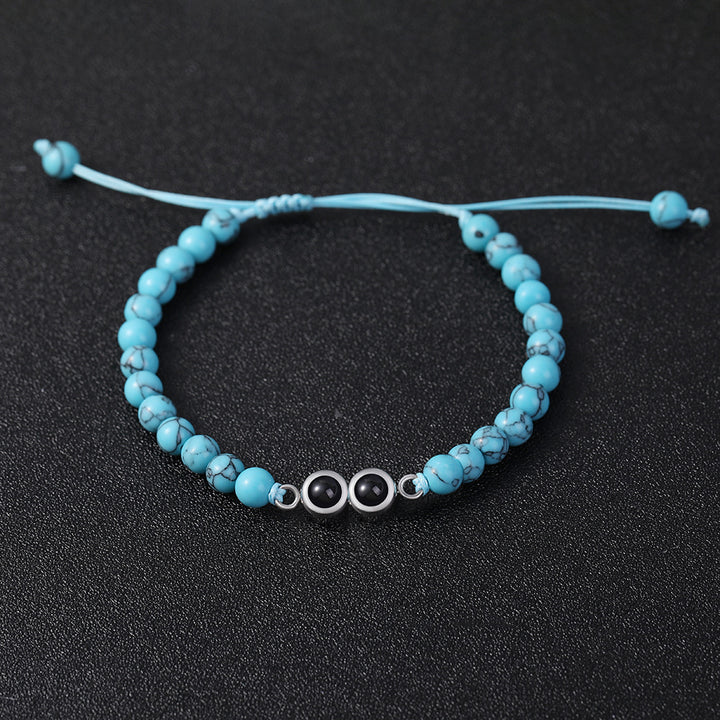 Personalised Two Beaded Frosted Stone Color Photo Bracelet