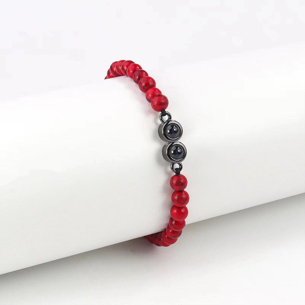 Personalised Two Beaded Frosted Stone Color Photo Bracelet