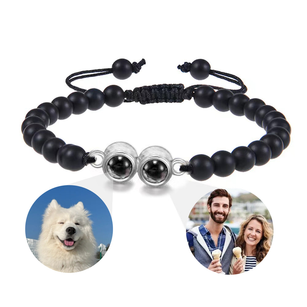 Personalised Two Beaded Frosted Stone Color Photo Bracelet