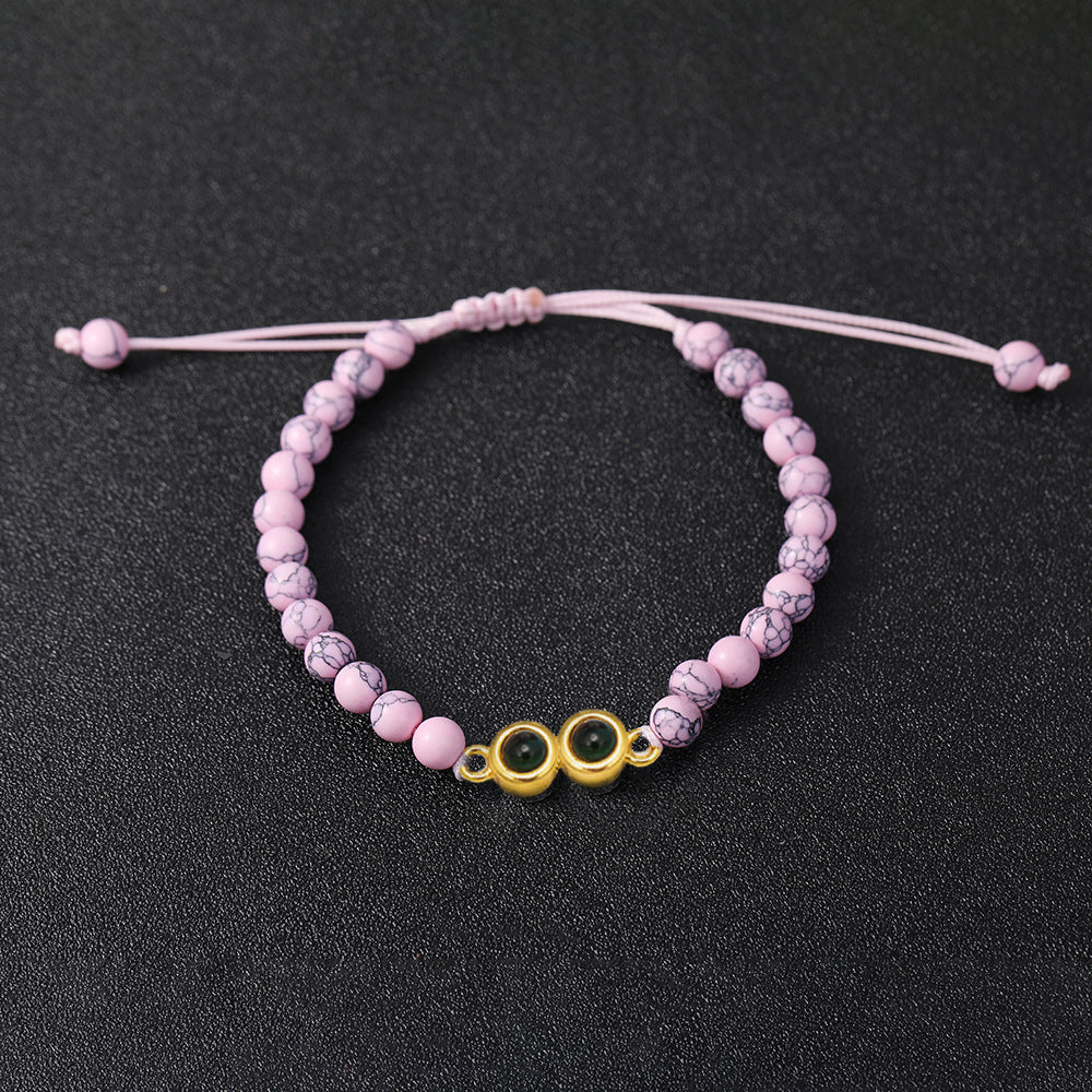 Personalised Two Beaded Frosted Stone Color Photo Bracelet